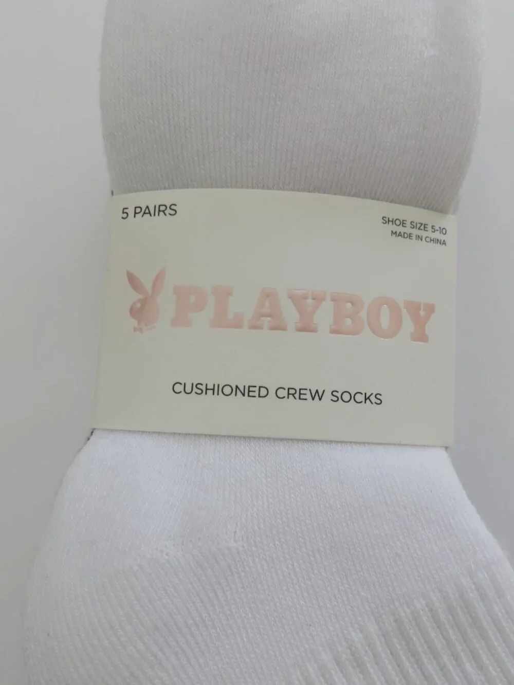 (#142) Playboy White n Black 5-PK Signature Logo Bunny Cushioned Crew Socks